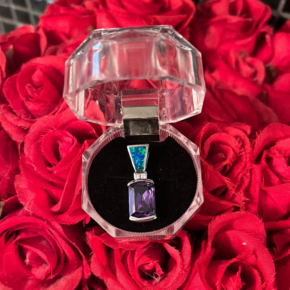 925 silver Amethyst opal and zircon pendant